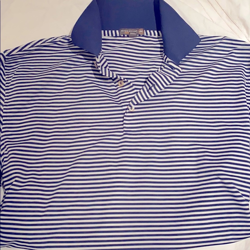 Navy strip Peter Millar performance polo!